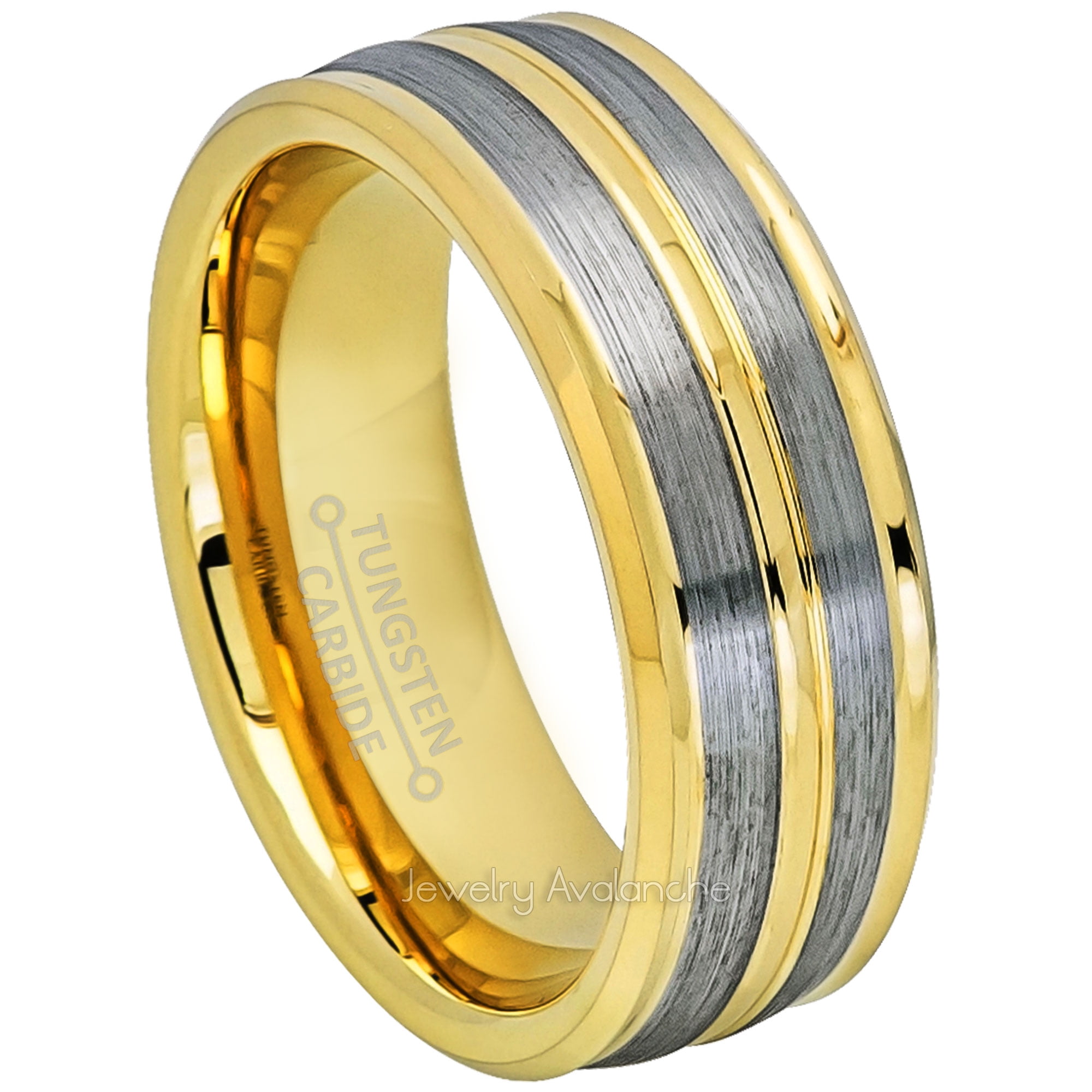 2-Tone Tungsten Carbide Mens Wedding Band - Comfort Fit Double Ridge