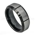thumbnail image 1 of 2-Tone Tungsten Ring - 8mm Brushed Black IP Comfort Fit Grooved Tungsten Carbide Wedding Band, 1 of 5