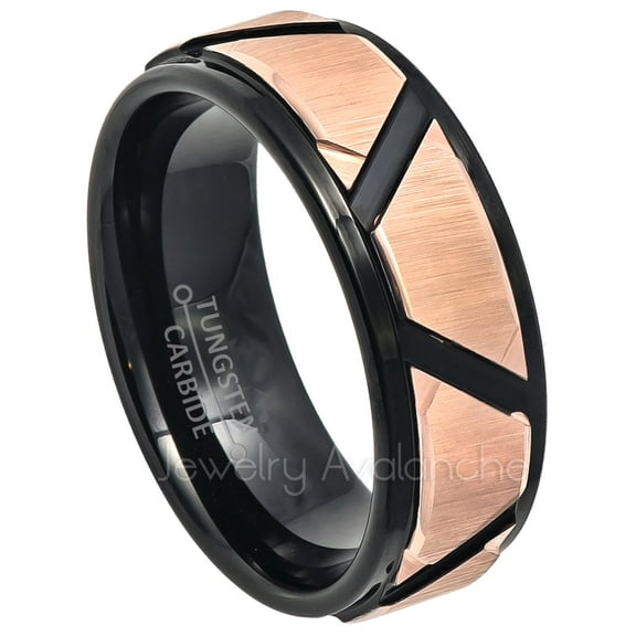 2-Tone Tungsten Ring - Black & Rose Gold Tungsten Wedding Band - Comfort Fit Mens Anniversary Band - TN746s12.5