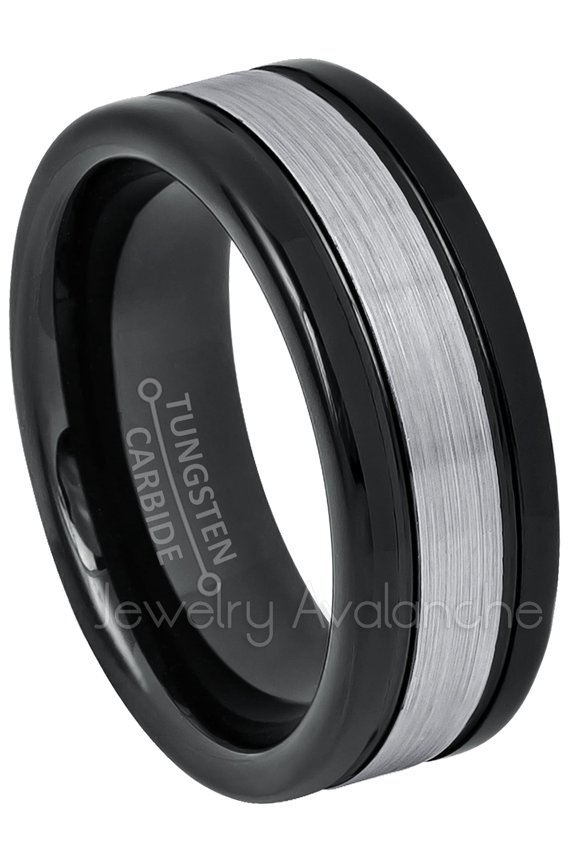 2-Tone Tungsten Wedding Band - 8mm Black Ion Plated Comfort Fit Rounded Edge Tungsten Carbide Ring - TN660s10.5