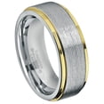 thumbnail image 1 of 2-Tone Tungsten Wedding Band - 8mm Brushed Finish Center and Yellow Gold Plated Stepped Edge Comfort Fit Tungsten Carbide Ring - TN132s12, 1 of 3