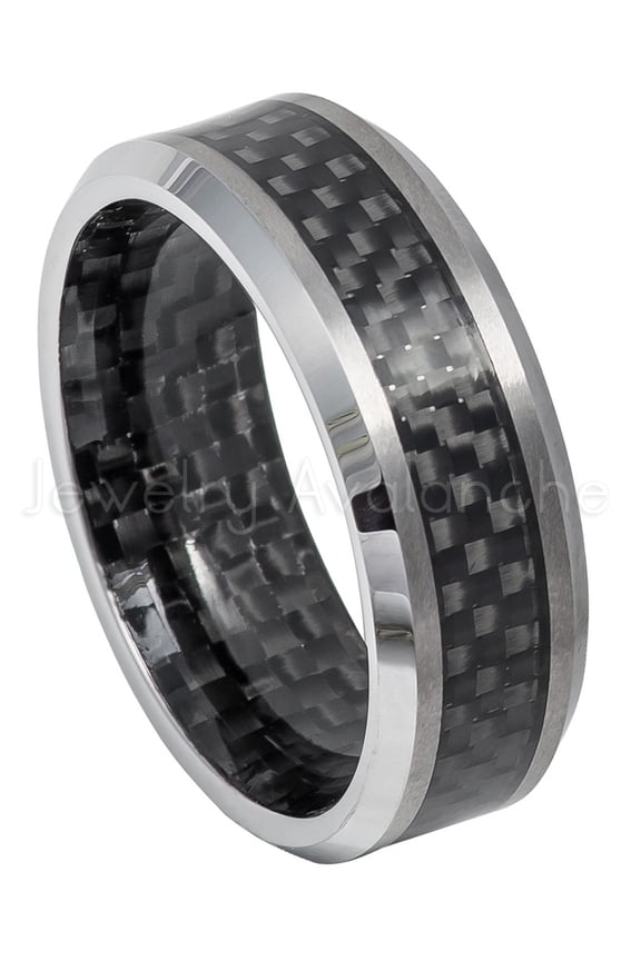 2-Tone Tungsten Wedding Band, Black Carbon Fiber Inlay Inner Tungsten Carbide Ring JATN610Ns7