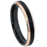 JEWELRY AVALANCHE 2-Tone Tungsten Wedding Ring - Band for Mens & Womens- 4mm Stepped Edge Tungsten Ring - 2-Tone Black & Rose Gold Tungsten Band