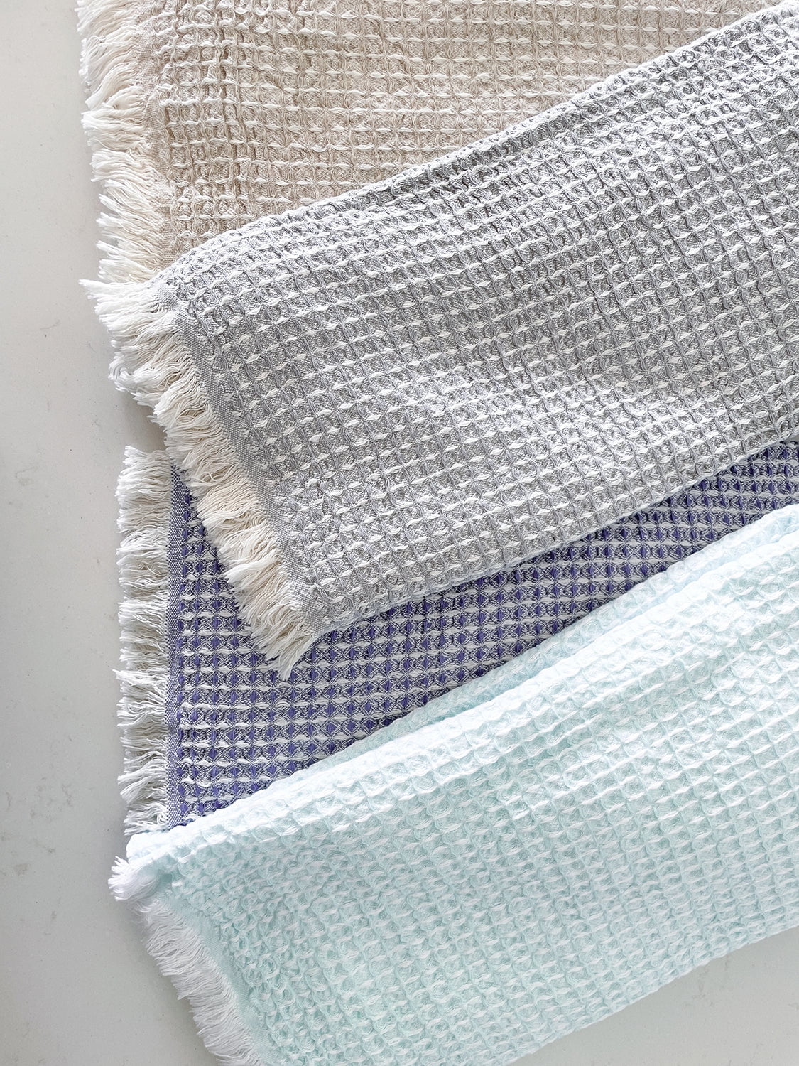 2 Tone Turkish Cotton Waffle Bath Towel Sky Blue