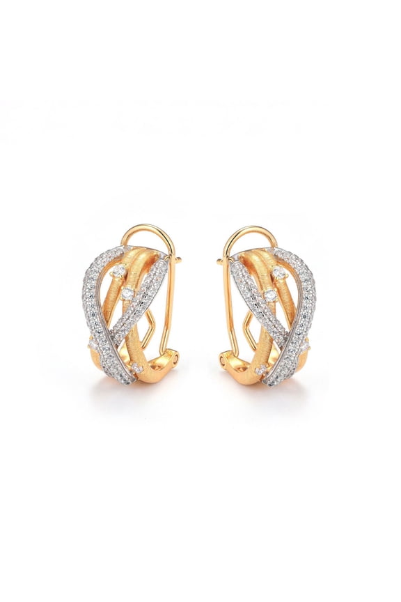 2 Tone Vintage Earrings for Women Clear 5A CZ Hypoallergenic Openwork Vine Wedding Earrings 925 Sterling Silver Gold Hoop Earrings for Prom Formal Party