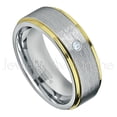 thumbnail image 1 of 2-Tone Yellow Gold IP Tungsten Ring - 0.07ct Solitaire Aquamarine Ring - Personalized Tungsten Wedding Ring - Custom Made March Birthstone Ring TN132BS, 1 of 1