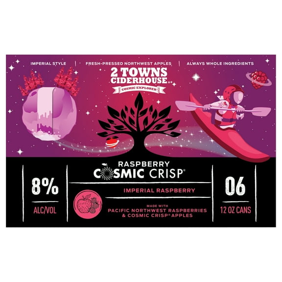 2 Towns Ciderhouse Raspberry Cosmic Crisp Imperial Cider 6-12 OZ Cans