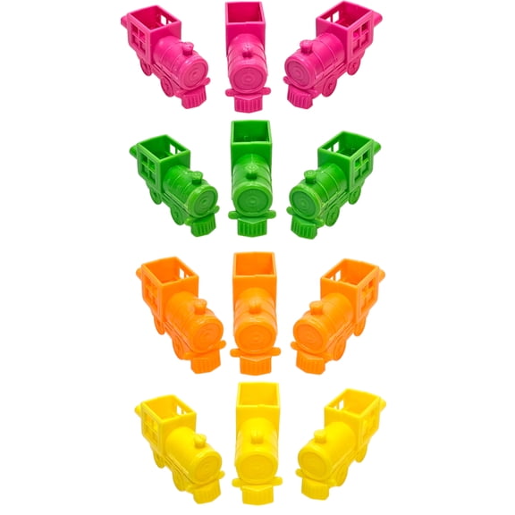 2" Train Shaped Whistles (12 Pack) Assorted Colors. Classic Train Sounds.