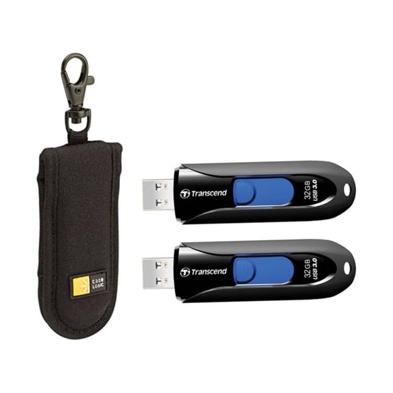 2 Transcend 32GB JetFlash 790 USB 3.0 Flash Drive + Case Logic JDS-2 USB Drive Shuttle