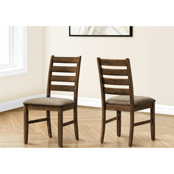 2 Transitional Style Dining Chairs - 38" Height, Antique Cherry, Brown Upholstered Fabric, For Room And Kitchen, Solid Wood Legs, Foam Cushioned Seating Of 2 Tall, Fabric Upholstery, Kitchen Areas,