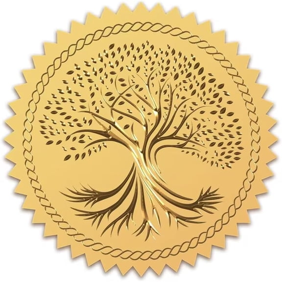 2" Tree of Life Gold Foil Certificate Seals 100pcs Self Adhesive Embossed Stickers for Invitations Certification Graduation Notary Corporate Monogram Diploma Achievement Award