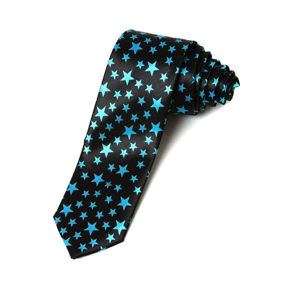 2' Trendy Skinny Tie - Black with Blue Stars