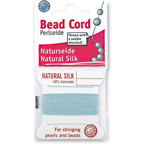 Griffin Silk Bead Cord Perlseide – Turquoise Color – Size 2 (0.45mm) – 2 Meters per Card – Stainless Steel Needle Attached – for Knotting Pearls, Gemstones, Crystals and Beads