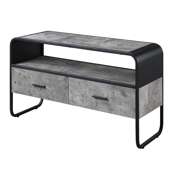 2 Tv Stand In Concrete Grey And Black, Provides A Modern Look For Your Black With Metal Construction Up To 42-inch Tvs