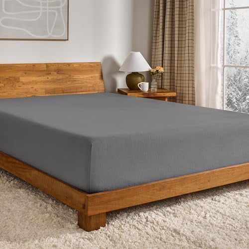 2 Twin XL Fitted Bottom Sheets 100% Cotton Velvet Flannel - Extra Soft Heavyweight - Great for Adjustable Split King Beds - Deep Pocket (Split King, Grey)