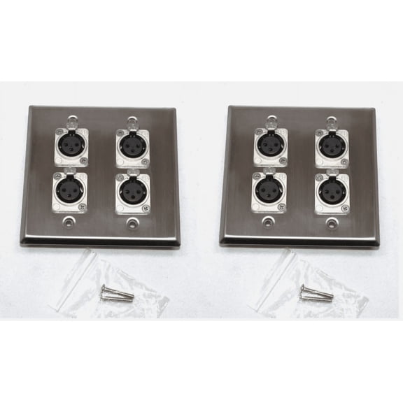 (2) Two Four XLR Double Wall Plates w/ Neutrik NC3FD-L-1 Female Stainless Steel