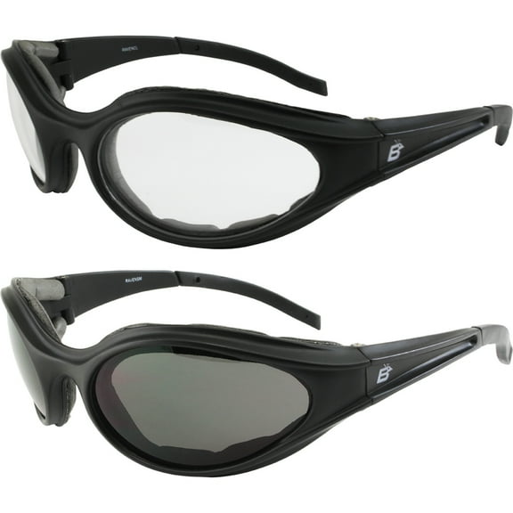 (2) Two Motorcycle Riding Glasses Sunglasses Smoke Clear Lens Padded Cycling