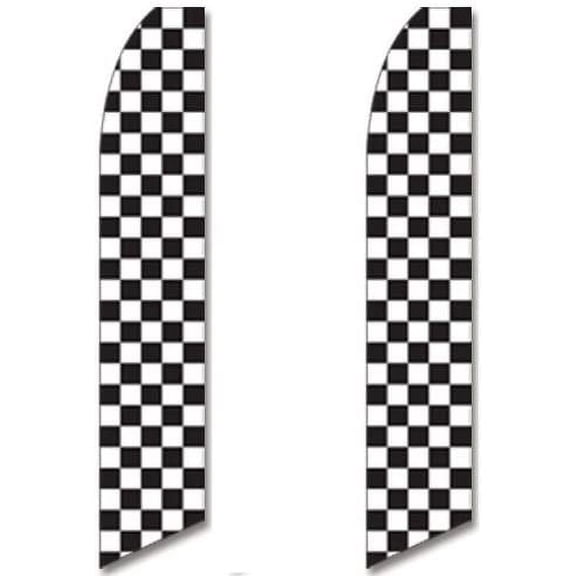 2 Two Pack Tall Swooper Flags Black White Race Check Checkered Flag
