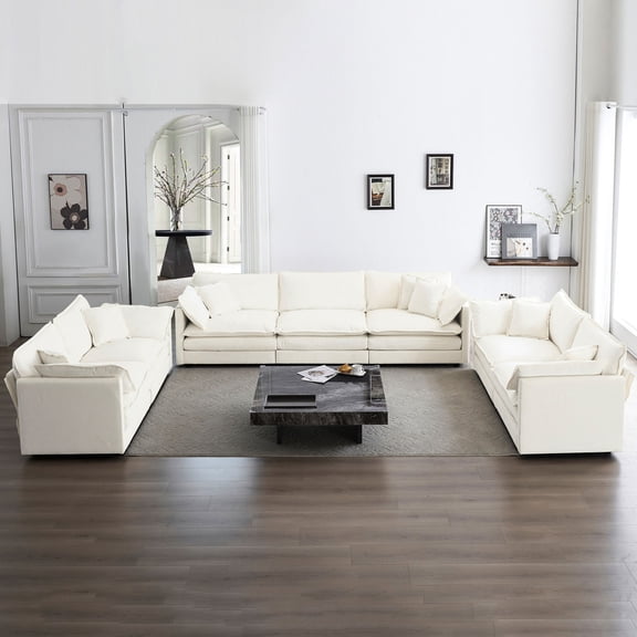 2 Two - Seater & 1 Three - Seater Sofa Set, White | Can Be Re - assembled as U Shape | Creates a Comfortable Living Area
