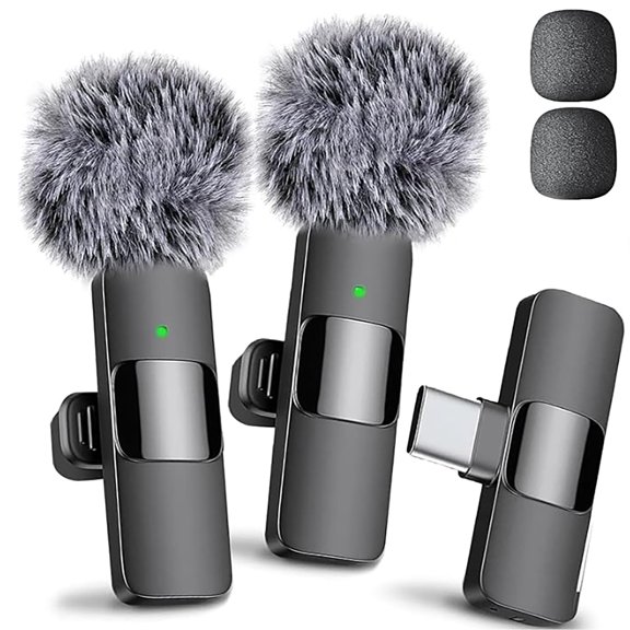 (2 Tx + 1 Rx )Mini Mic Pro Wireless Lavalier Microphone for iPhone and Android, Wireless Mini Microphone, Clear Voice, Noise Canceling, Tie Microphone for TikTok, YouTube and Interviews