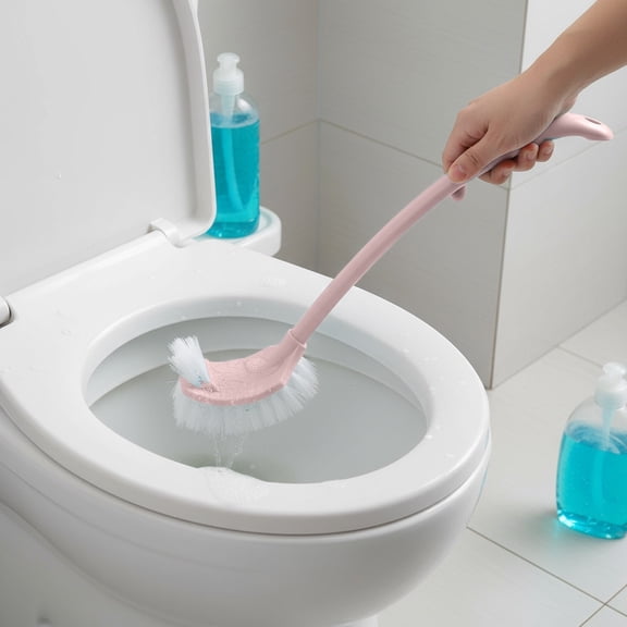 2 Type Toilet Bowl Brush & Holder | Flexible Rubber & Slit Brush | Deep Clean Every Corner | Plastic, 17.7in | Hygienic, No Hair Tangling, Multi-Surface Use | Pink/Blue/Green