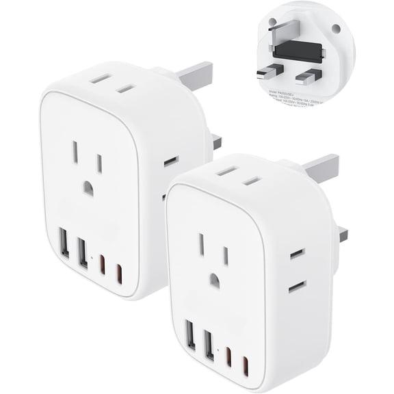2   to UK Ireland Travel Plug ,Grounded Type G  For Travel with 4 Outlets 4  Ports (2  C), Power Plug for  to Dubai Scotland  London England Hong Kong