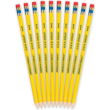 #2 USA Gold Yellow Pencil, Wood Cased Pencils, Sharpened, 10 Count