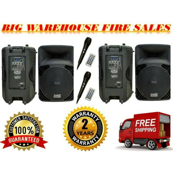 2) USPRO15BT 2-Way 15" Active PA DJ Speaker w/ Built In MP3, FM Radio, Bluetooth