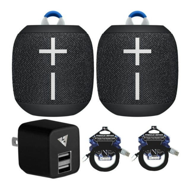 2 Ultimate Ears WONDERBOOM 2 Bluetooth Speakers with 2 Cables and AC Adapter
