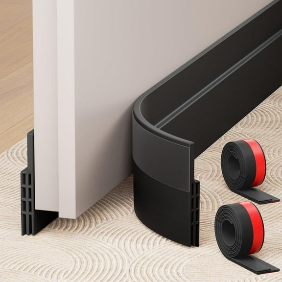 2 Under Door Draft Stopper, Adjustable Door Sweep Anti- Weather Stripping Tape Soundproof Draught Stoppers 2" W x 39" L, Black