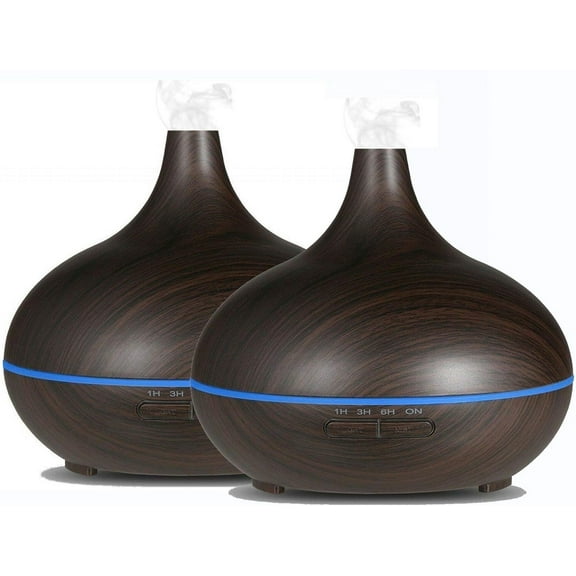 2 Units EcoGecko Dark Wood Grain Look Essential Oil Diffuser,Ultrasonic Diffusing Cool Mist Humidifier with Timer for Office Home Bedroom Baby Room Study Yoga Spa, with Timer and 7 Color Night Light
