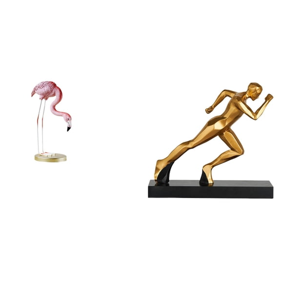 2 Units Flamingo Bird Runner Resin Statue Abstract Feather Embossed Art for Living Room Garden Office Decor