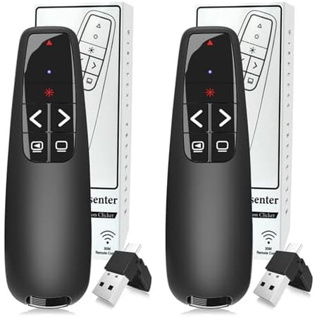(2 Units) Wireless Presentation Clicker PowerPoint Presenter Remote: Clicker with Red Laser Pointer Long Range PPT Control -Power Point Google Slide Advancer for Mac Laptop PC Computer Keynote