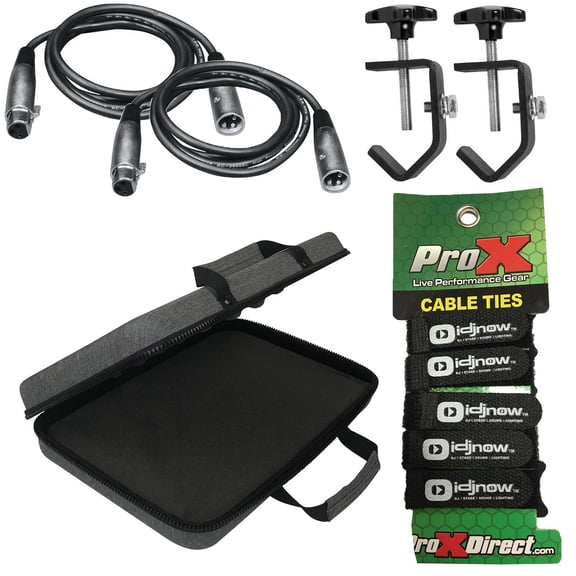(2) Universal 25FT 3-Pin DMX Lighting Cables with Universal Light-Duty Lighting C-Clamps & Carry Case Package