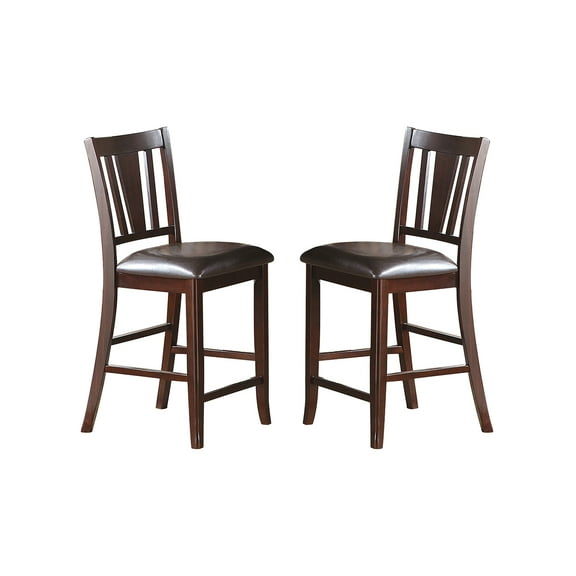 2 Upholstered Counter Height Chairs In Dark Brown - Wood Base For Home Dining, 250 Lbs Weight Support, Faux Leather Seating Chairs, Brown, Frame, Capacity, Dining Area