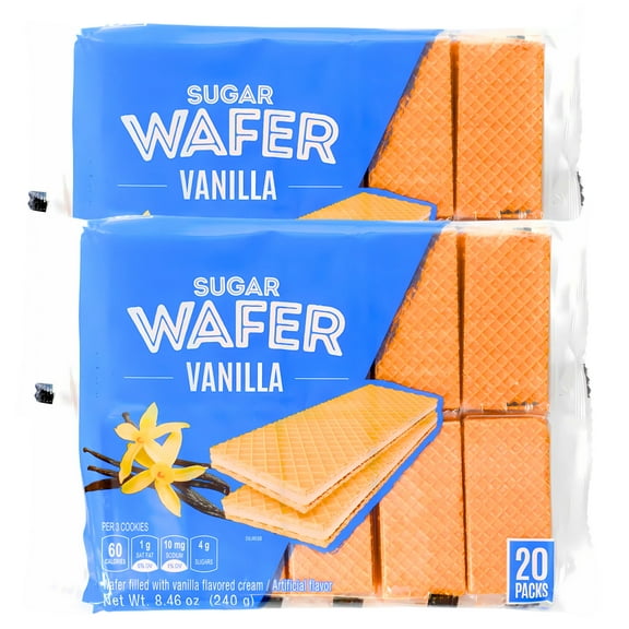 (2) Vanilla Sugar Wafers, 20 Individual Packs, 8.46 oz Total Crispy Wafers with Vanilla Flavored Cream Lunchbox School Office Pantry Snacking Gourmet Party Treats