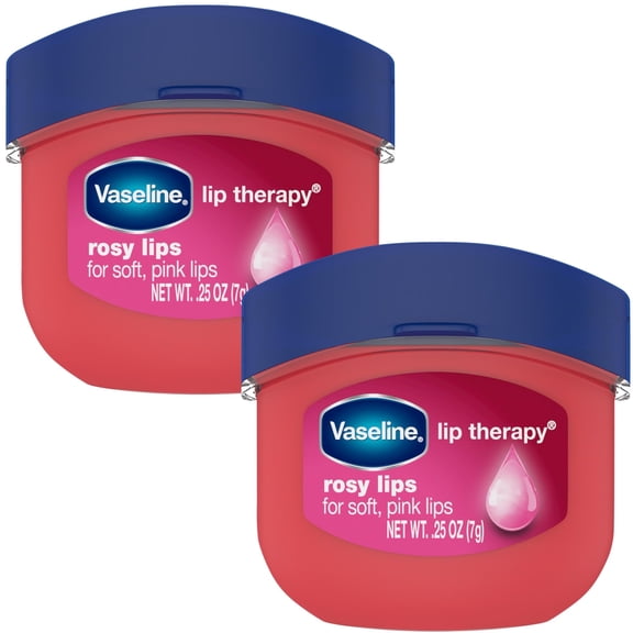2 Vaseline Therapy Lip Balm 0.25 Oz Rosy Flavor Petroleum Jelly Mini Jar Lipbalm