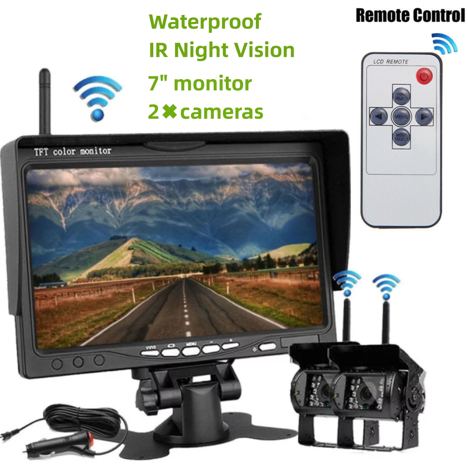2 Vehicle Truck Backup Cameras Wireless Rear View Cameras with 7inch