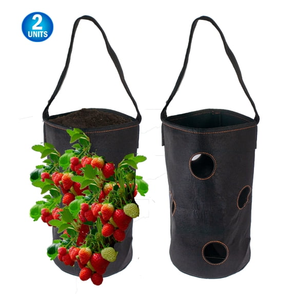 2 Vertical Garden Hanging Planter 7 Hole Bag for Strawberry & Bare Root Plants Felt Material - Organic Watering System - As Seen On TV -