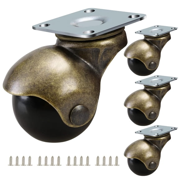2" Vintage Caster Wheels 4-Pack | Antique Brass Ball Casters Set of 4 Heavy Duty for Furniture, Cabinet, Shelf, DIY Solid & Attractive Swivel Plate Castors Easy Rolling on All Floors Carpet