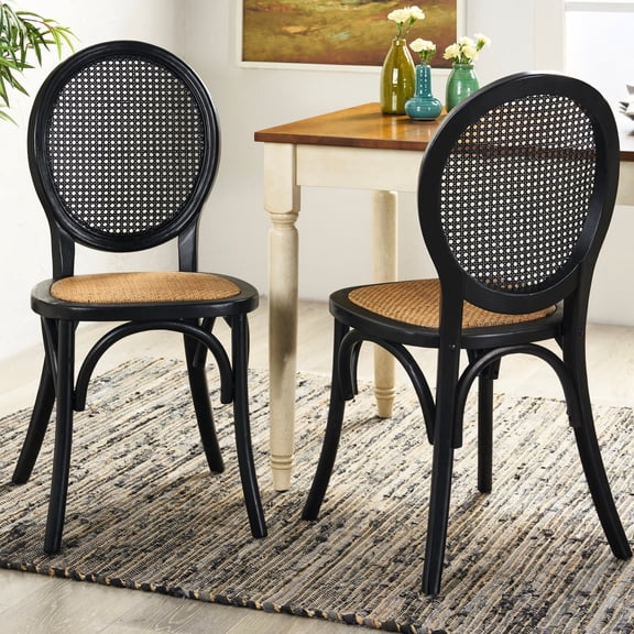 2 Vintage Chairs For Dining Area - Elegant Curves, Seat, Wood, Black Matte Of With Charm Rounded , Wood Legs, ,