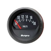2" Voltmeter 12V Black / Black Bezel New Sunpro CP8215 Authorized Distributor