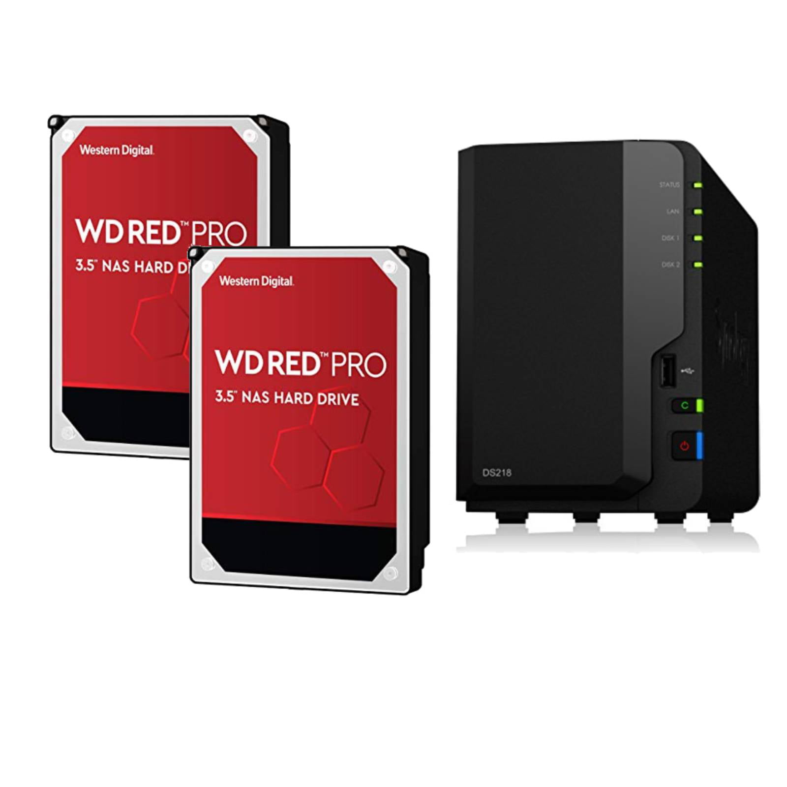 2 WD Red Pro 4TB Hard Drives + Synology 2 bay NAS DiskStation DS218  (Diskless) 
