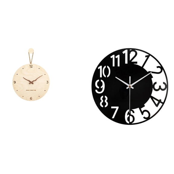 2 Wall Clocks Decorative Wood Acrylic Silent Function Large Numerals for Home Office Hotel Spaces