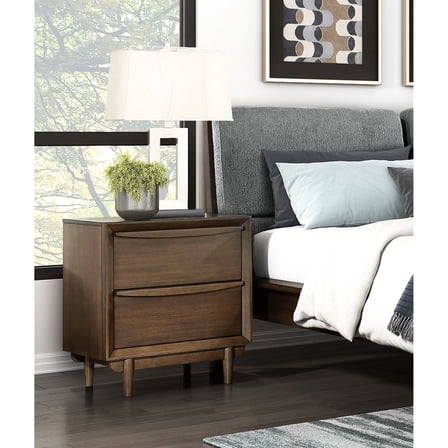2 Walnut Nightstand With Charging For Mid-century Bedroom Look Charging, Modern Furniture