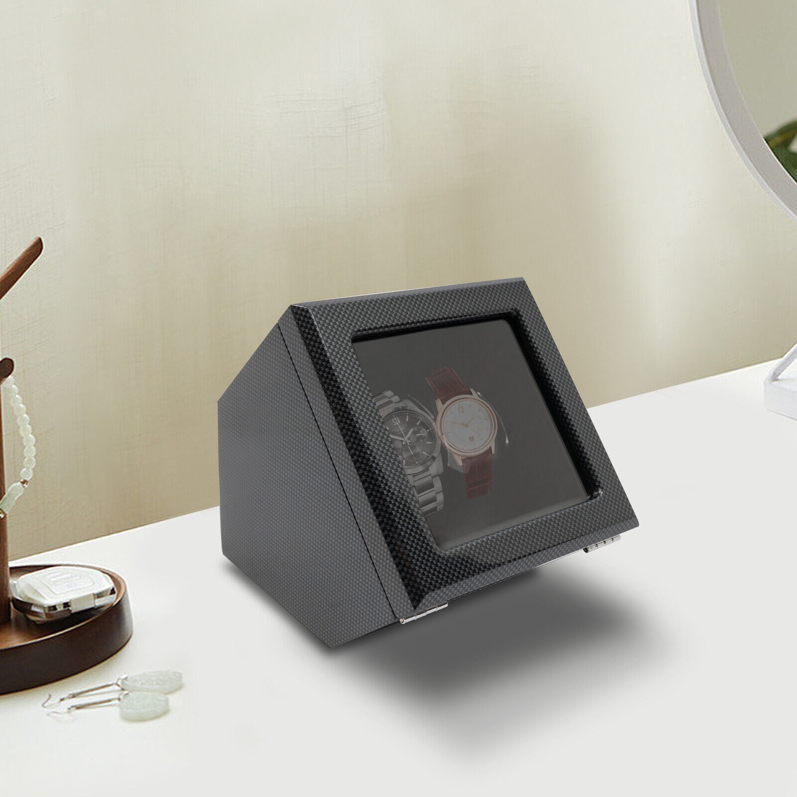 2-Watch Winder Automatic Rotation Watch Storage Carbon Fiber Gift ...