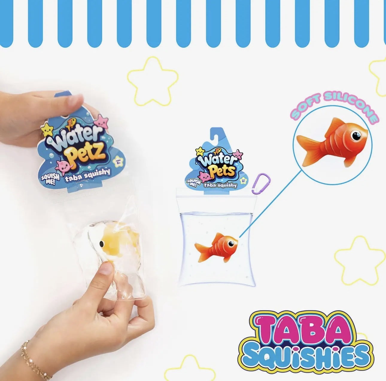 2) Water Pets Taba Squishies Pet Fish in a Bag Squeeze Stress Relief - Random color