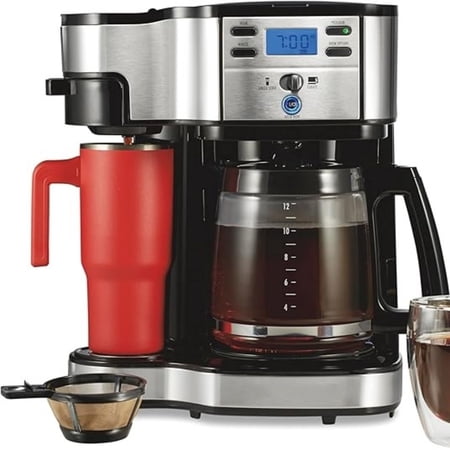2-Way 12 Cup Programmable Drip Coffee Maker & Single Serve Machine, Glass Carafe, Auto Pause and Pour, Black