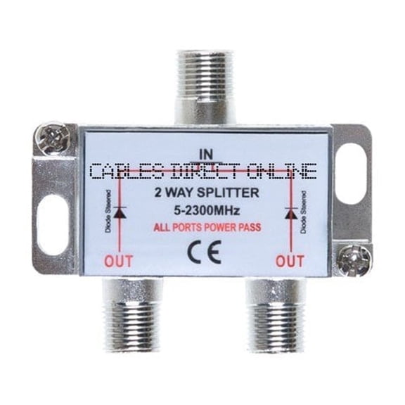 2 Way 5-2300 MHz Coaxial Splitter for RG6 RG59 Coax Cable Satellite HDTV (2 Ports) - Cables Direct Online