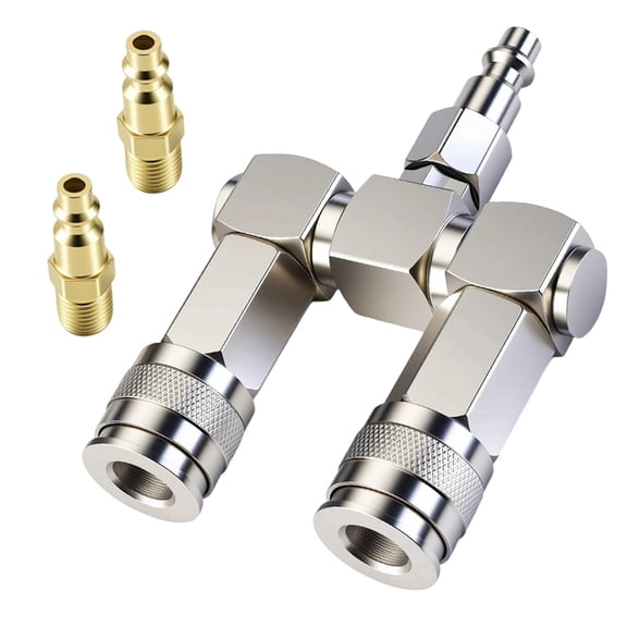 2-Way Air Hose Splitter with 2 Quick Connect Adapters Swivel Air Compressor Manifold, -Plated Steel Fitting Kit
